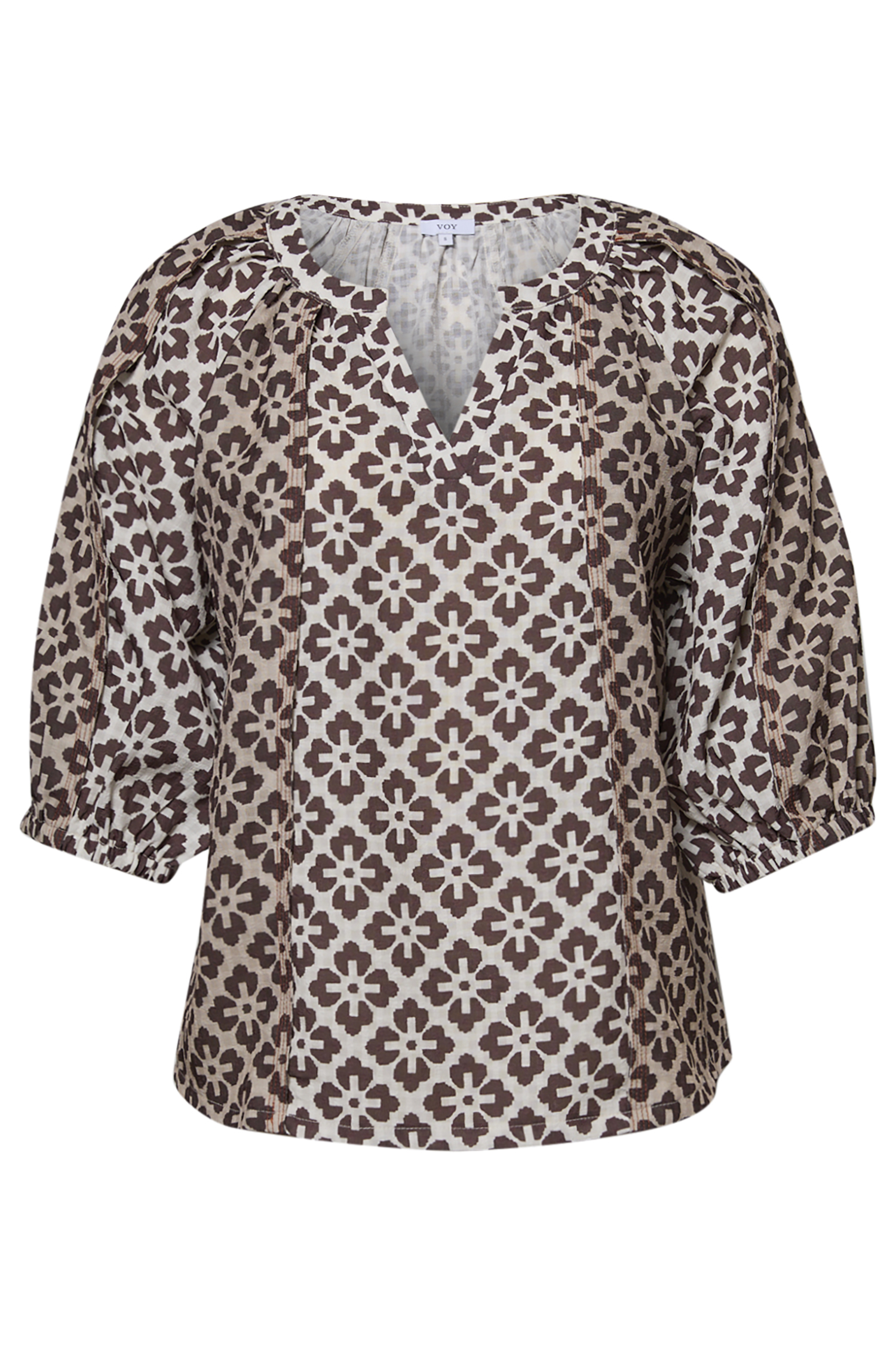 Floral Geometric V-Neck Blouse